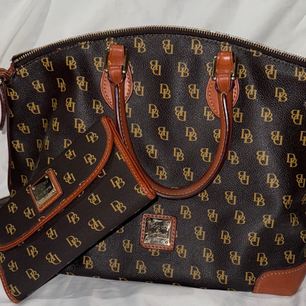 Dooney & Bourke Black and Brown Monogram Bag and Wallet